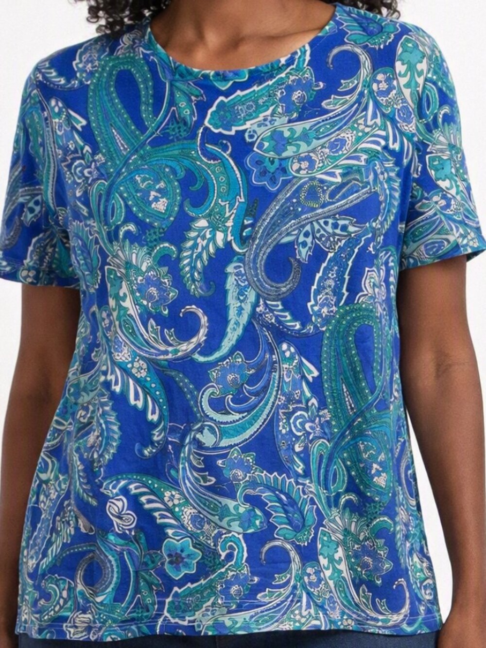 Lauren Ralph Lauren Blue & Green Paisley Short Sleeve Tee - 1X - 100% Cotton